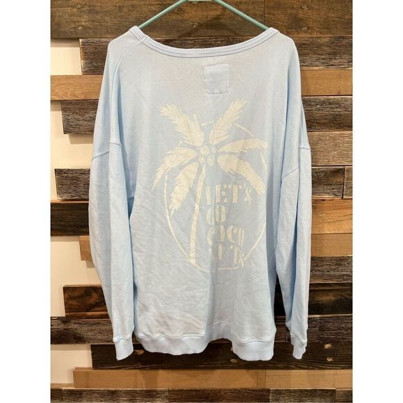 Aerie NWT Cotton Sweatshirt Baby Blue Lets go Coconuts Lounge sz medium - Picture 3 of 8